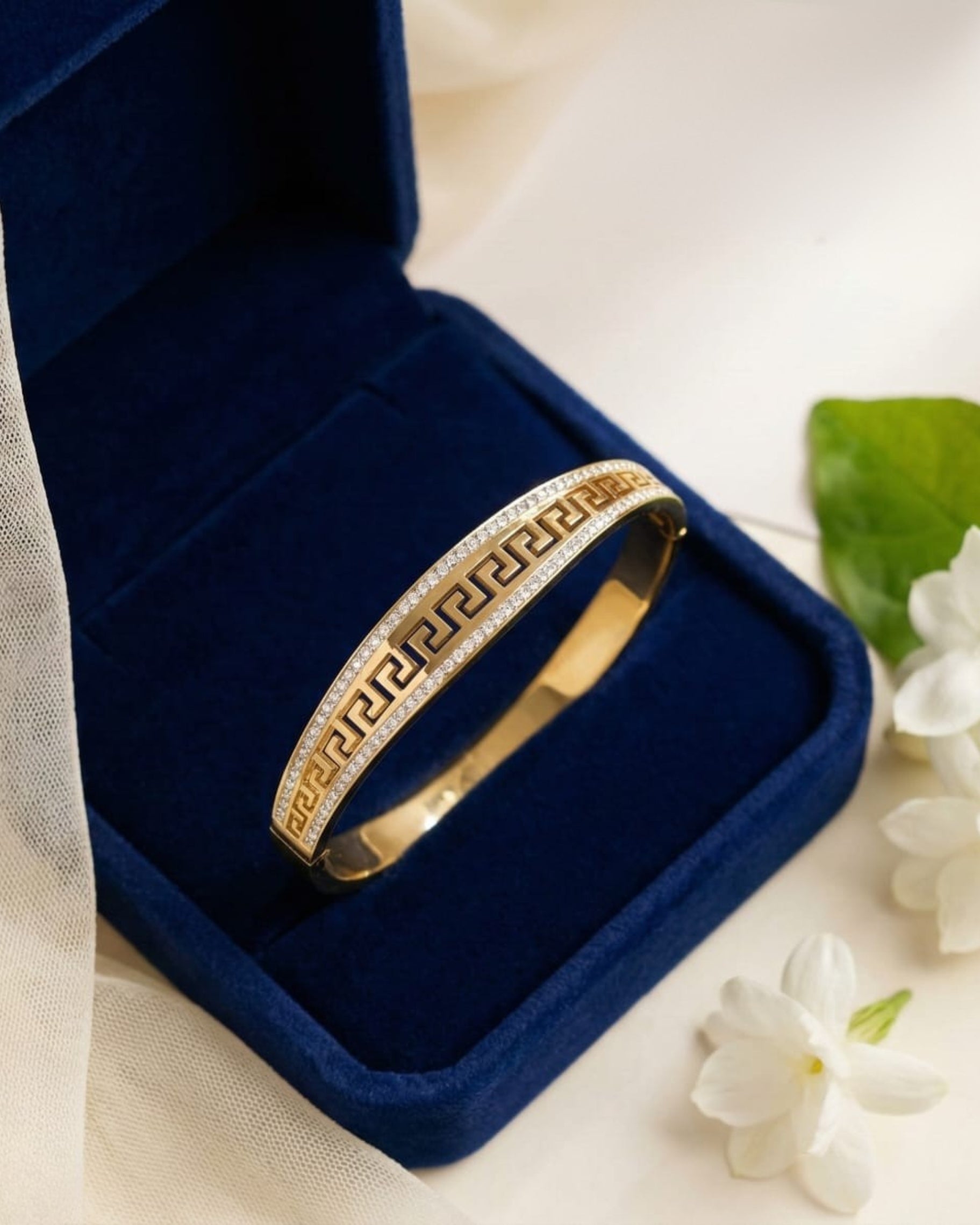 Greek Pattern Crystal Gold Bracelet