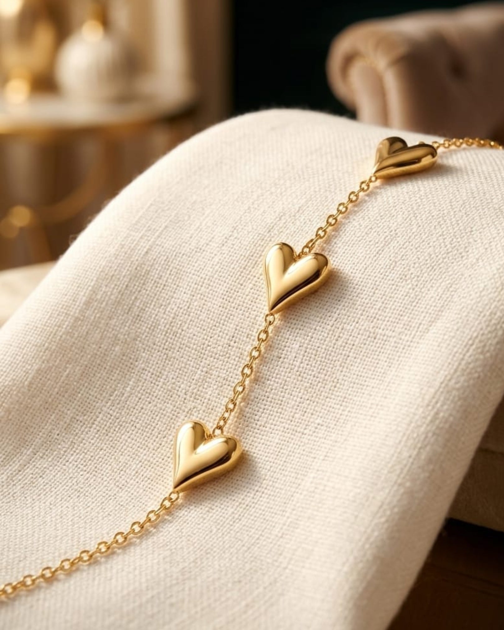 Triple Heart Gold Chain Bracelet
