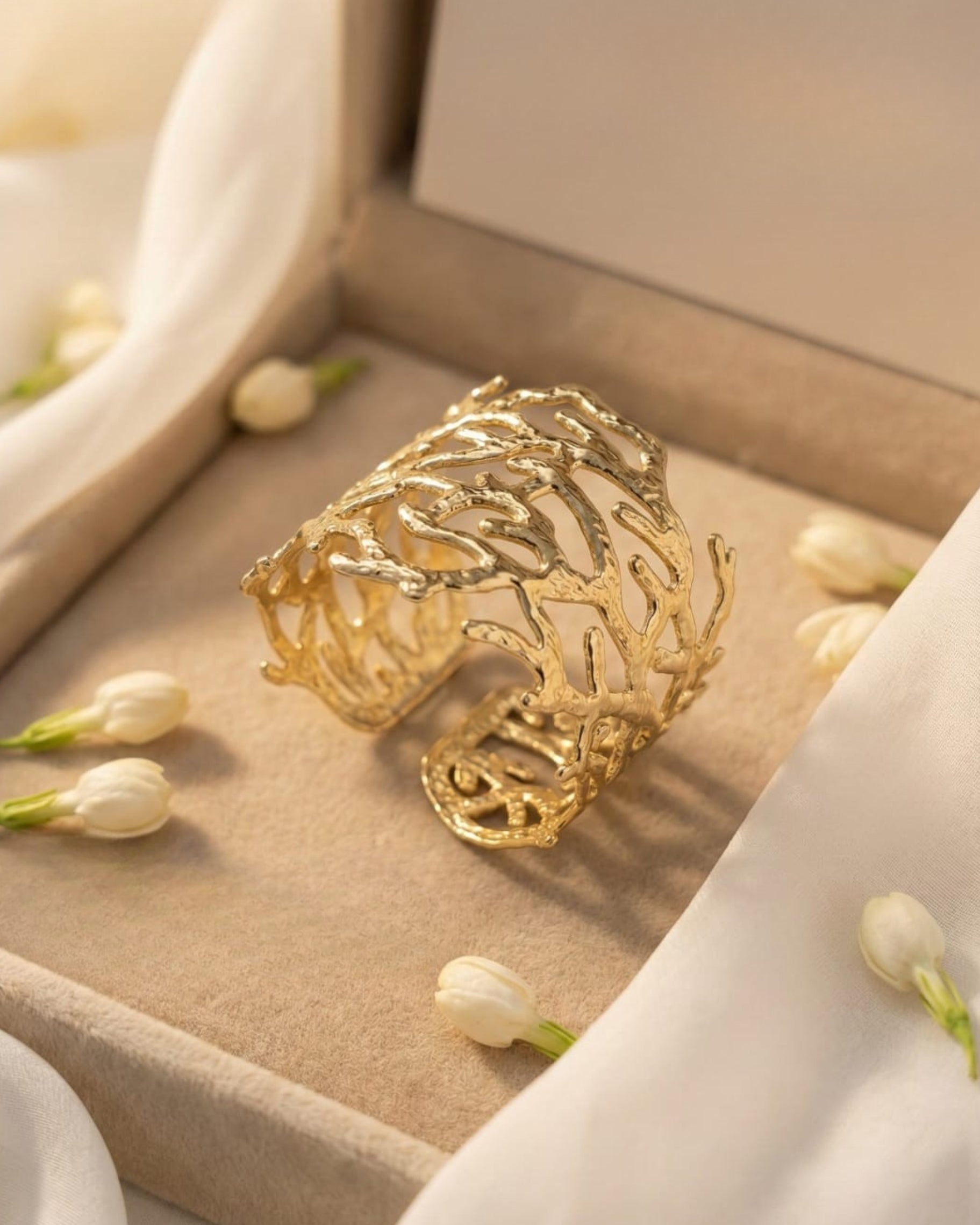 Nature-Inspired Gold Cuff Bracelet