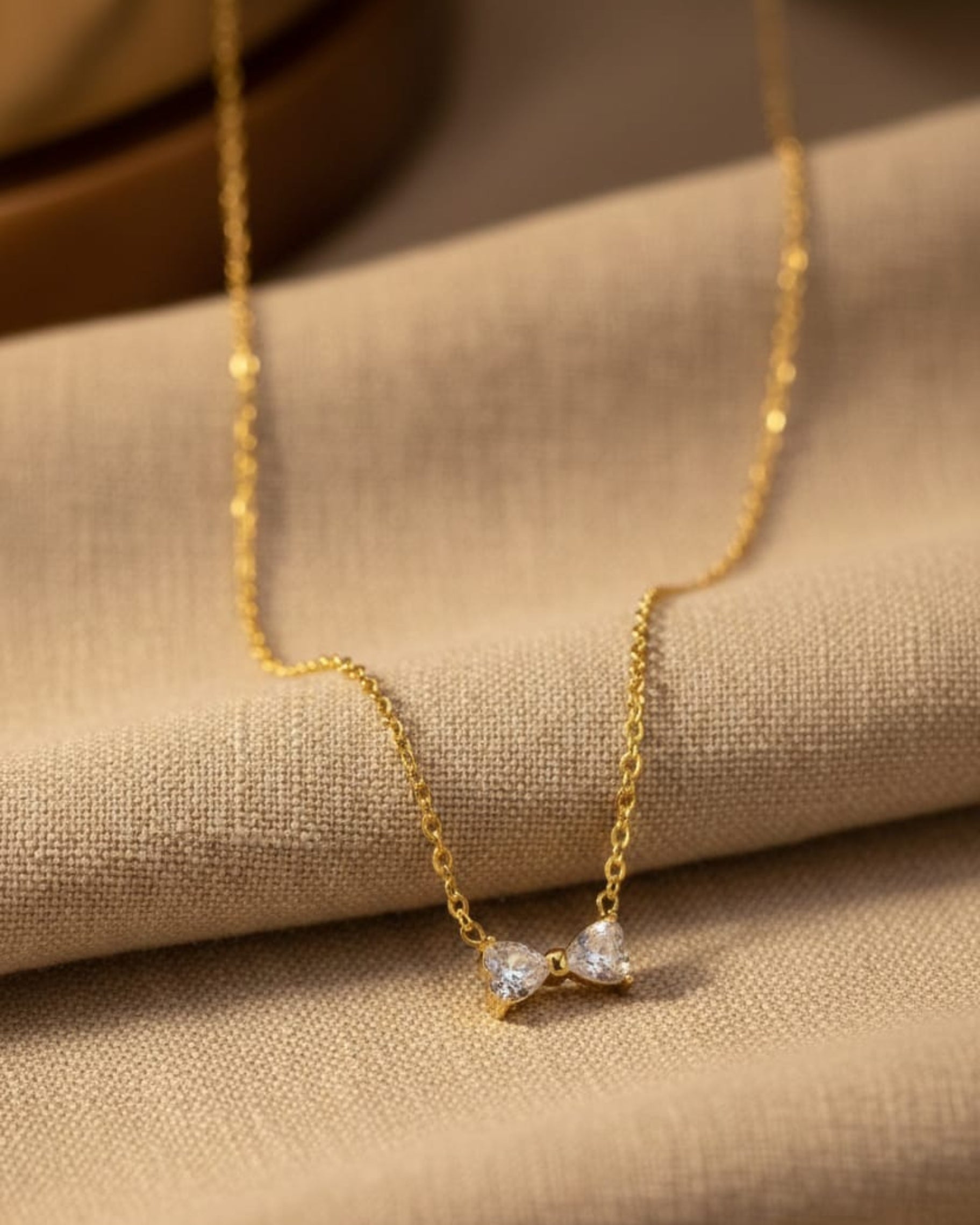 Twin Heart Crystal Gold Chain