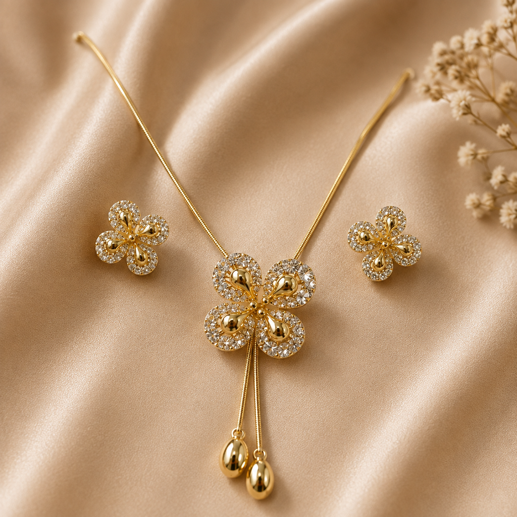 Golden Bloom Drop Necklace Set