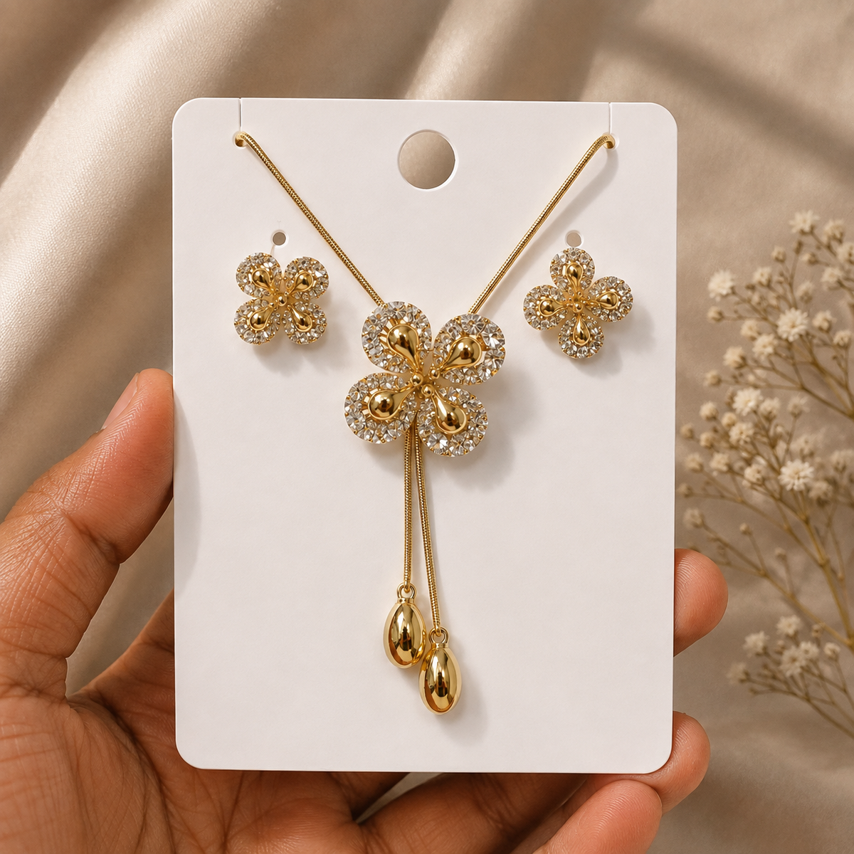 Golden Bloom Drop Necklace Set