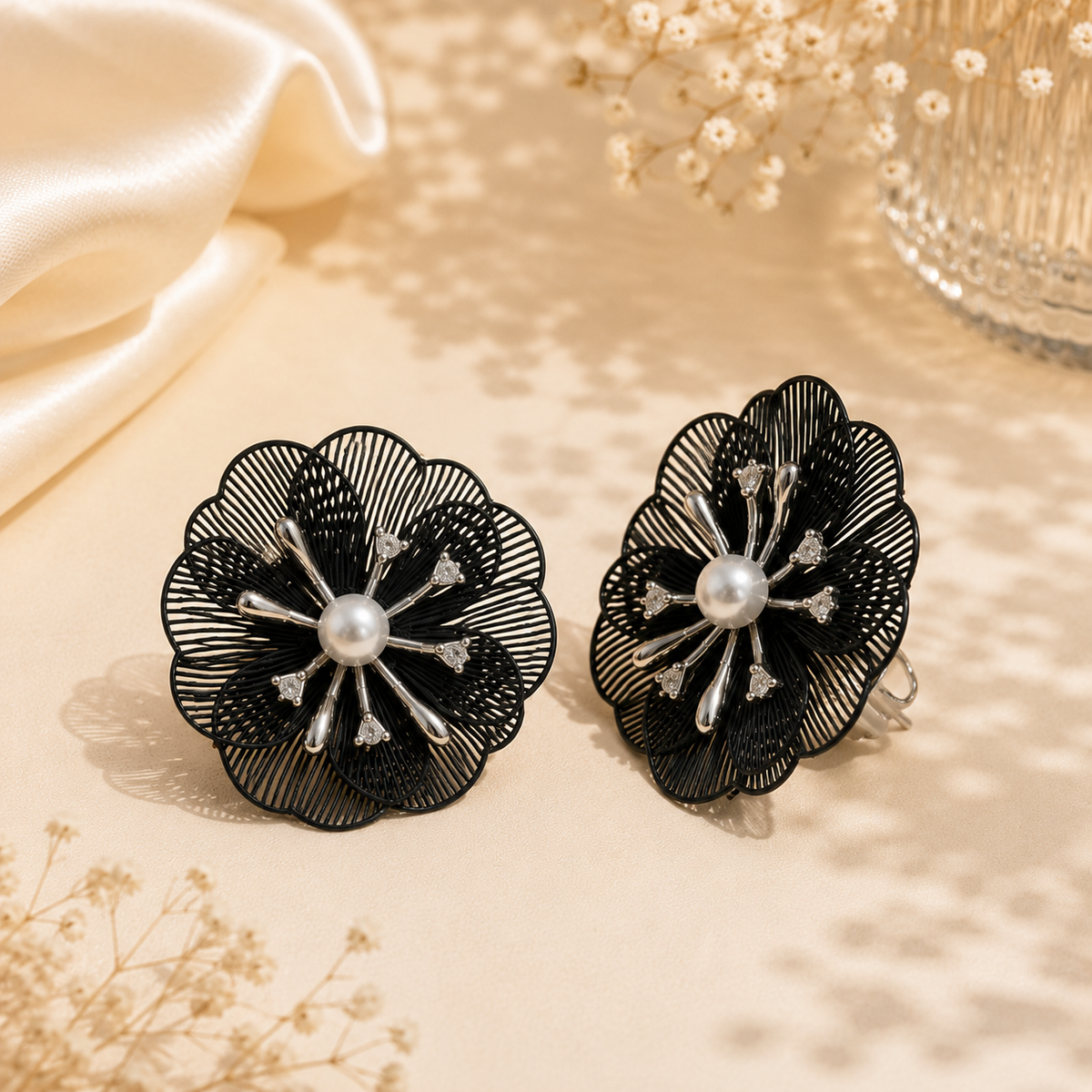 Midnight Bloom Pearl Earrings