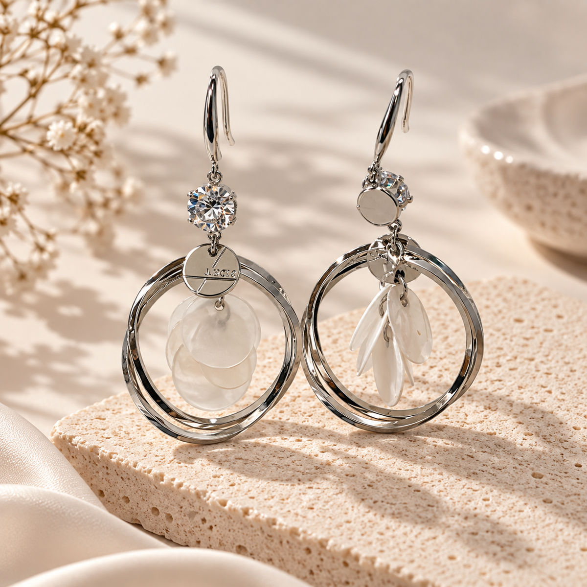 Moonlight Shell Hoop Dangles