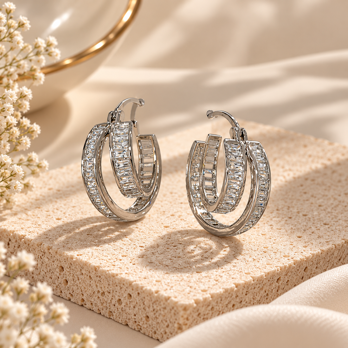 Silver Baguette Dual Loops