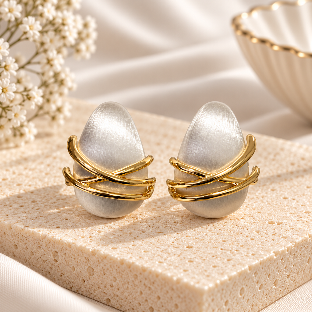 Brushed silver Oval Studs