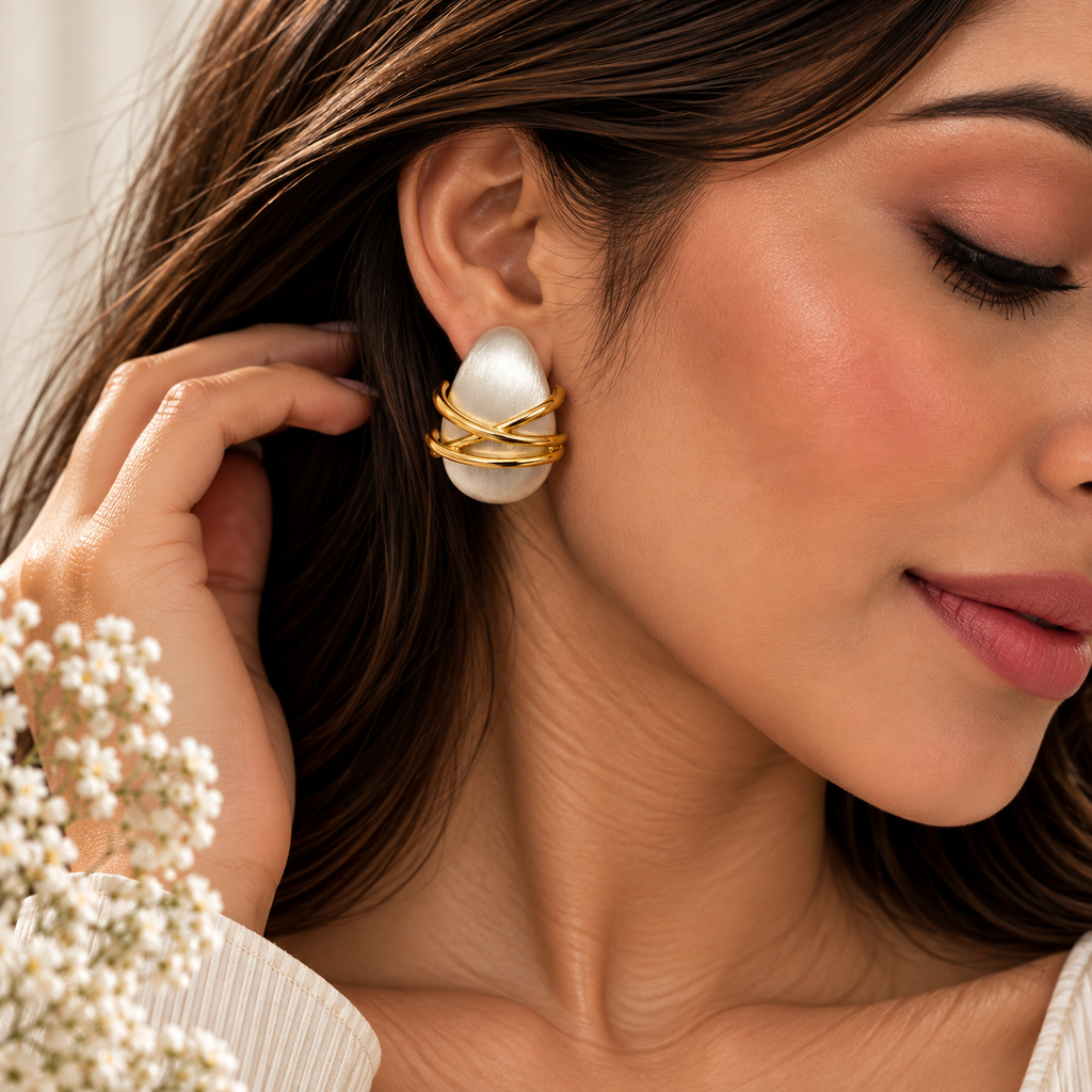 Brushed silver Oval Studs
