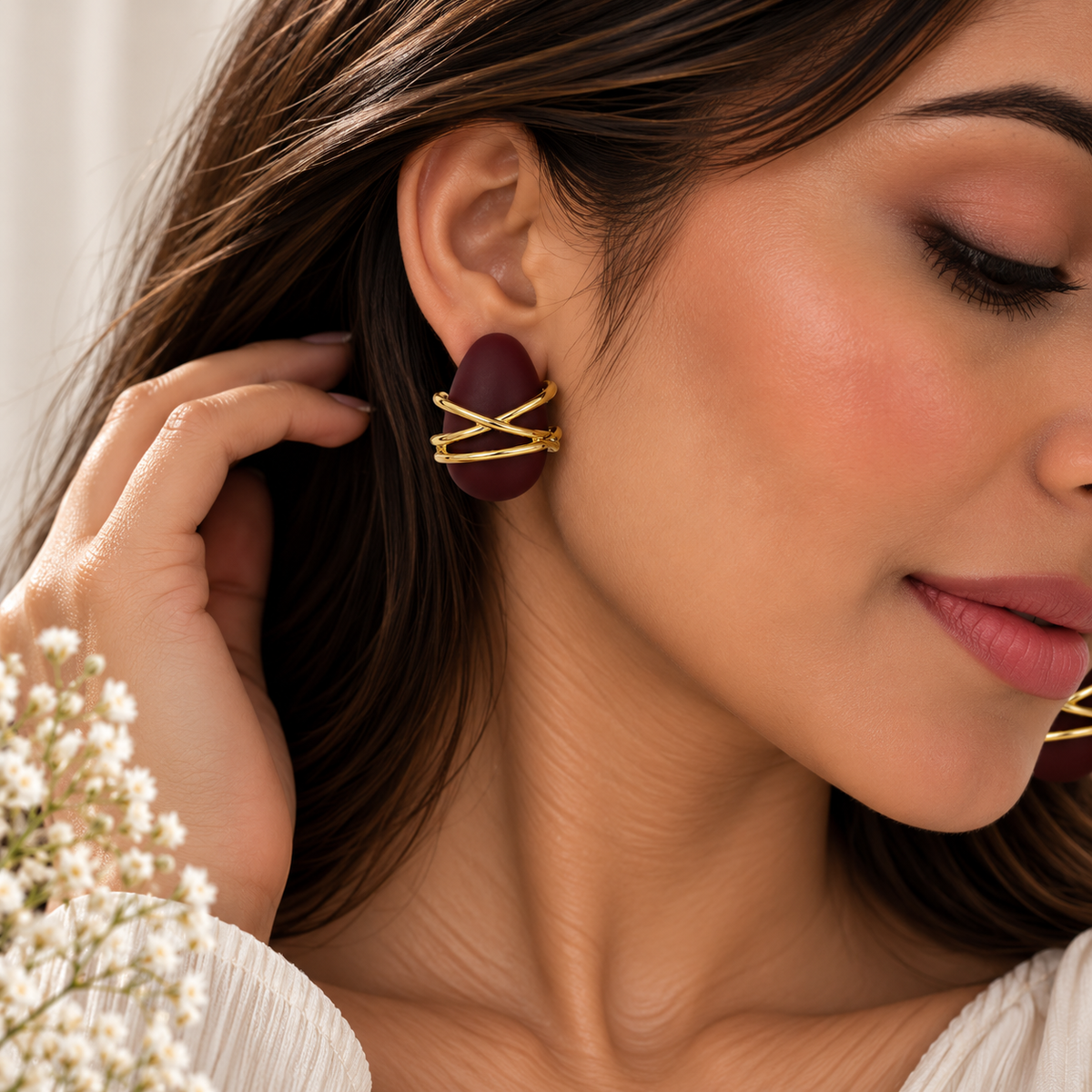 Brushed Maroon Oval Studs