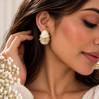 Brushed Beige Oval Studs
