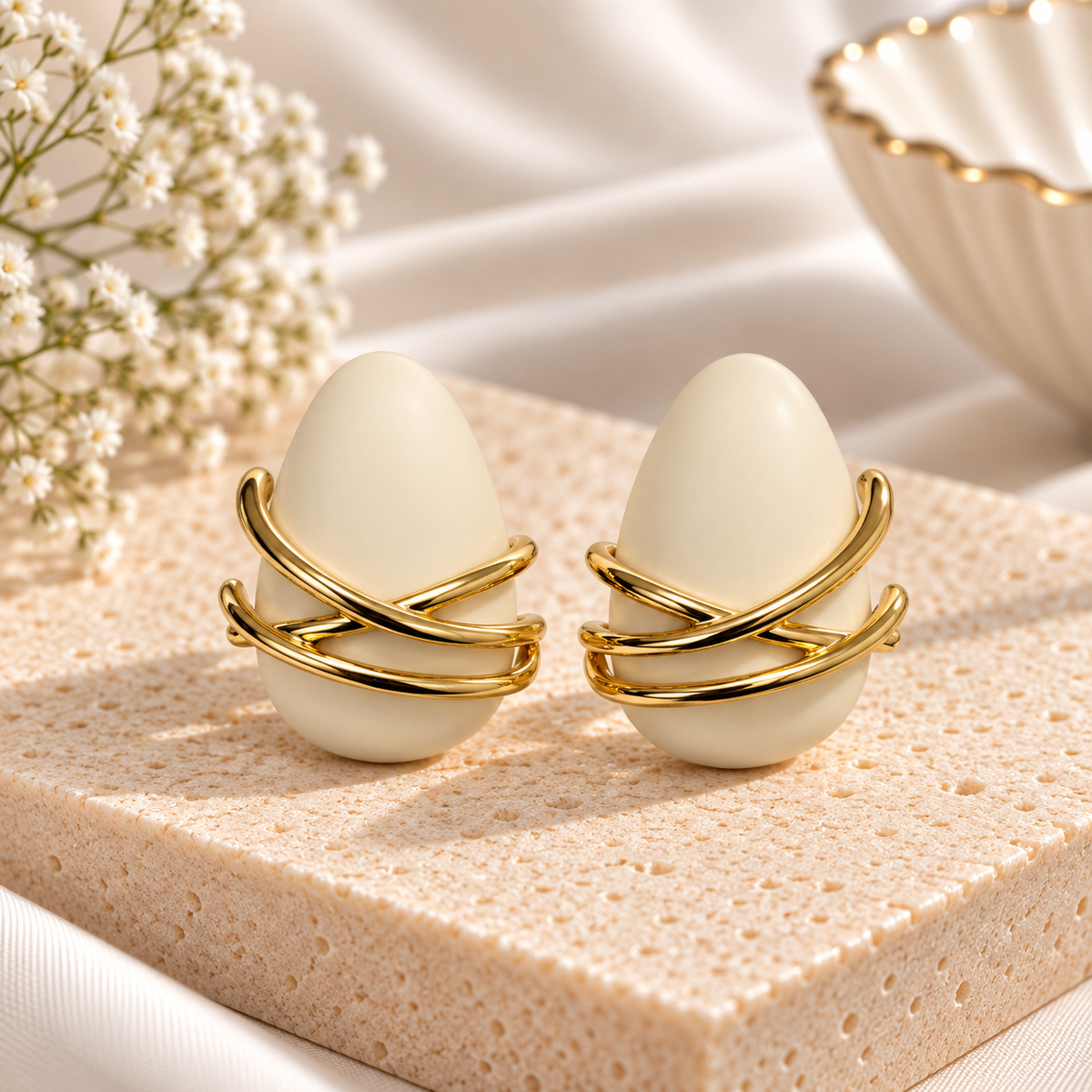 Brushed Beige Oval Studs