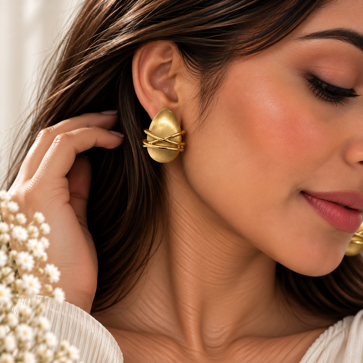 Brushed Gold Oval Studs
