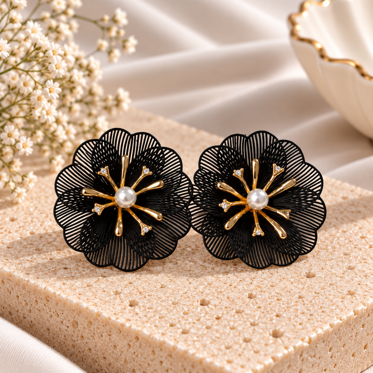 Onyx Petal Earrings