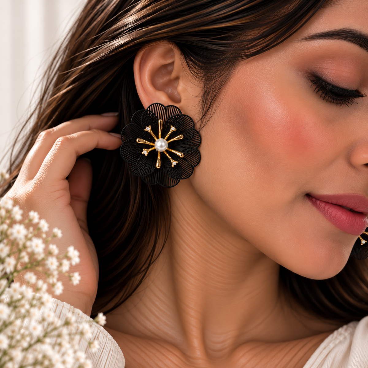 Onyx Petal Earrings